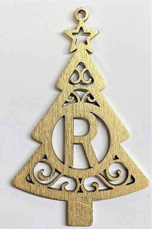 4" Monogram Christmas Tree Ornament R- Gold