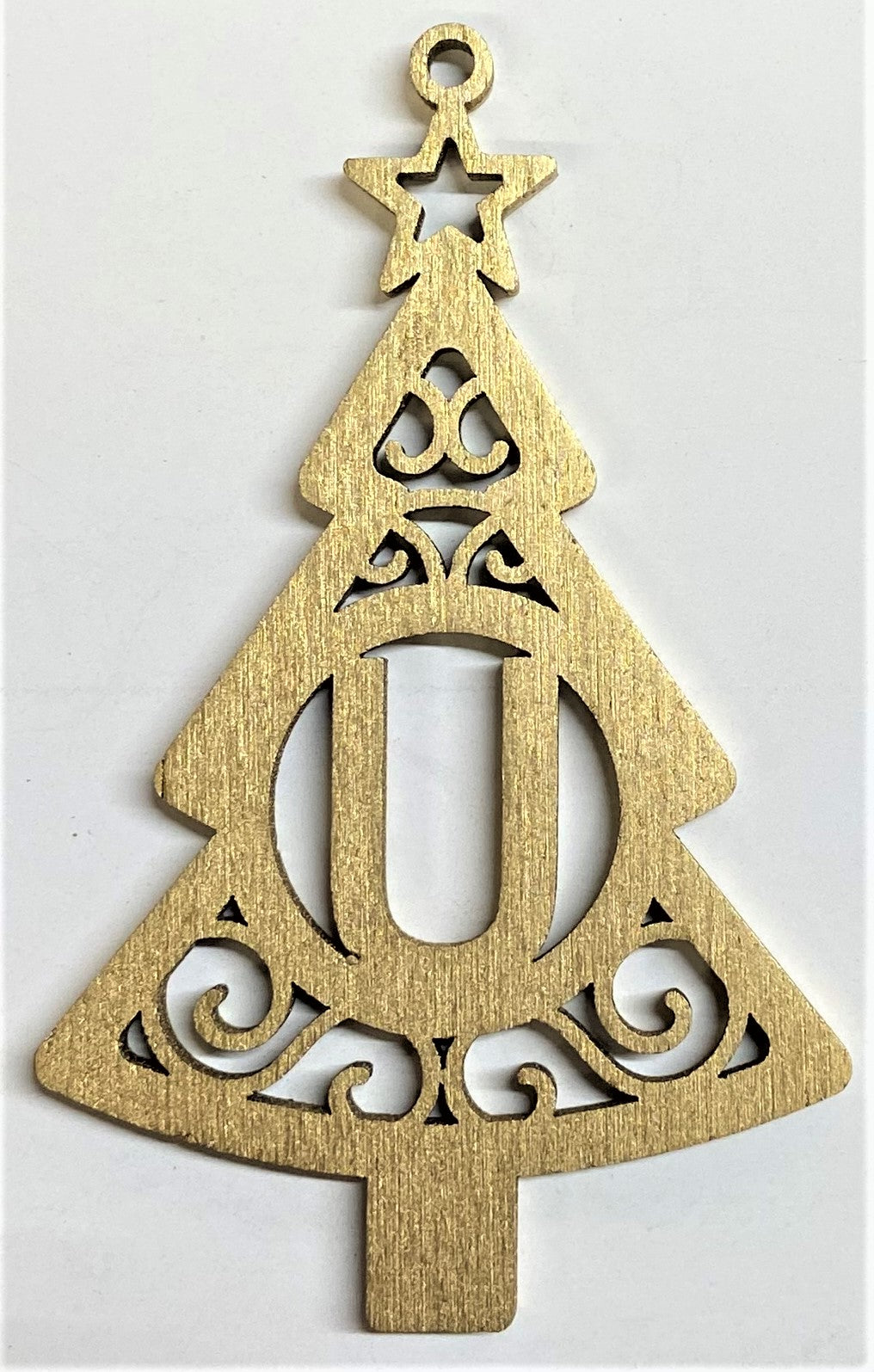 4" Monogram Christmas Tree Ornament U- Gold