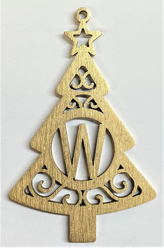 4" Monogram Christmas Tree Ornament W - Gold