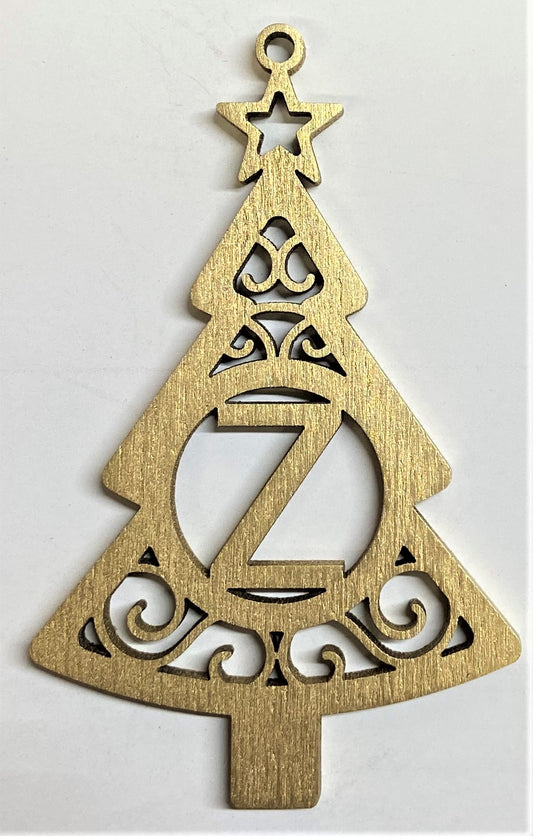 4" Monogram Christmas Tree Ornament Z - Gold