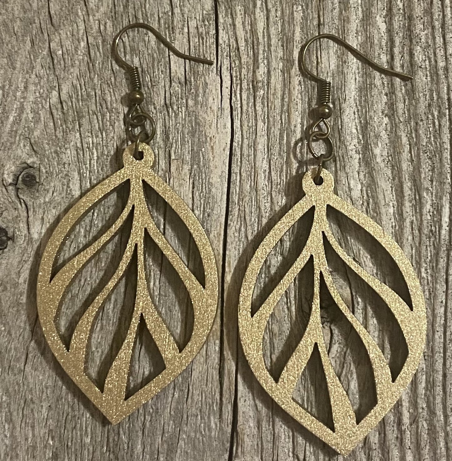 Leaf Wood Earrings, Old Gold