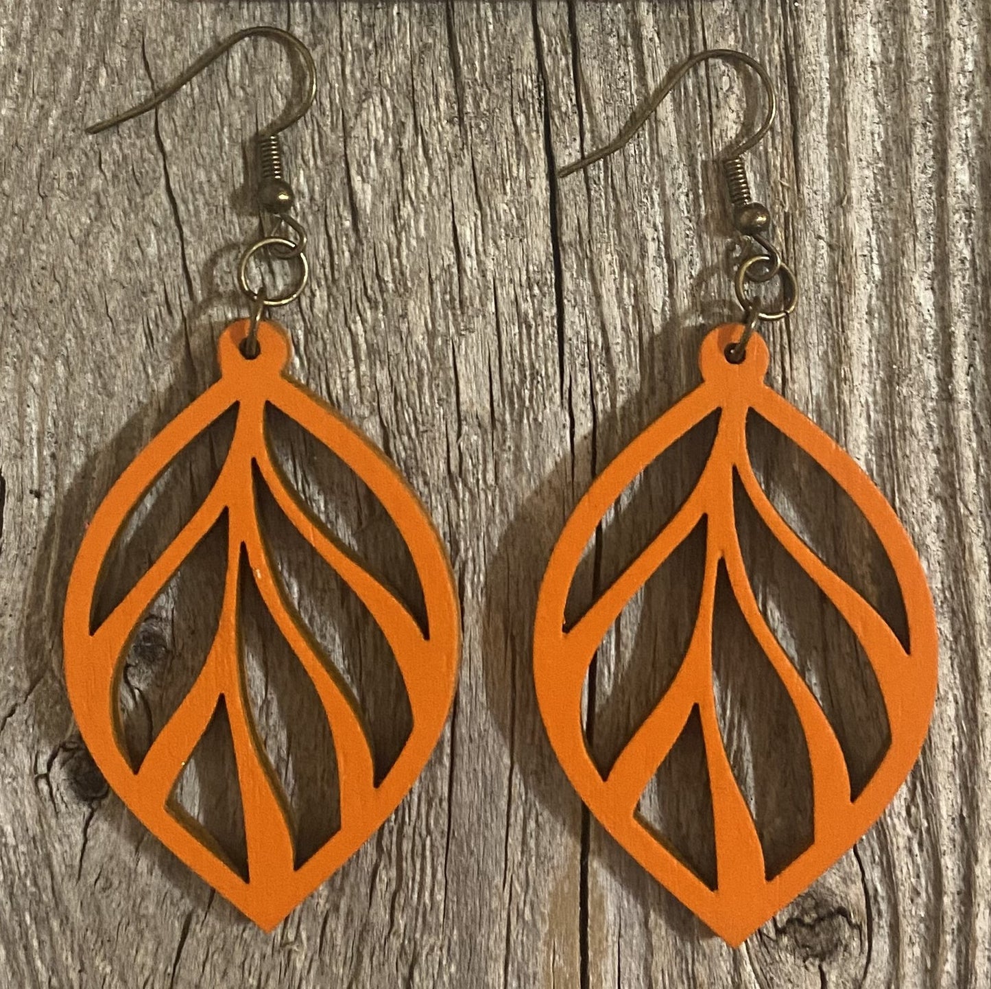 Leaf Wood Earrings, Orange