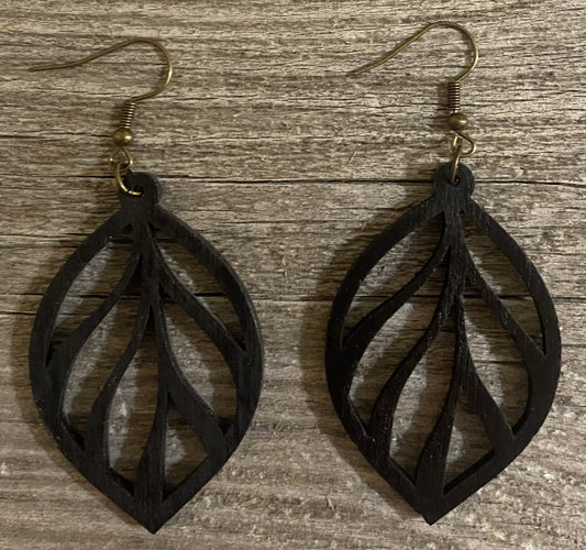 Leaf Wood Earrings, Black