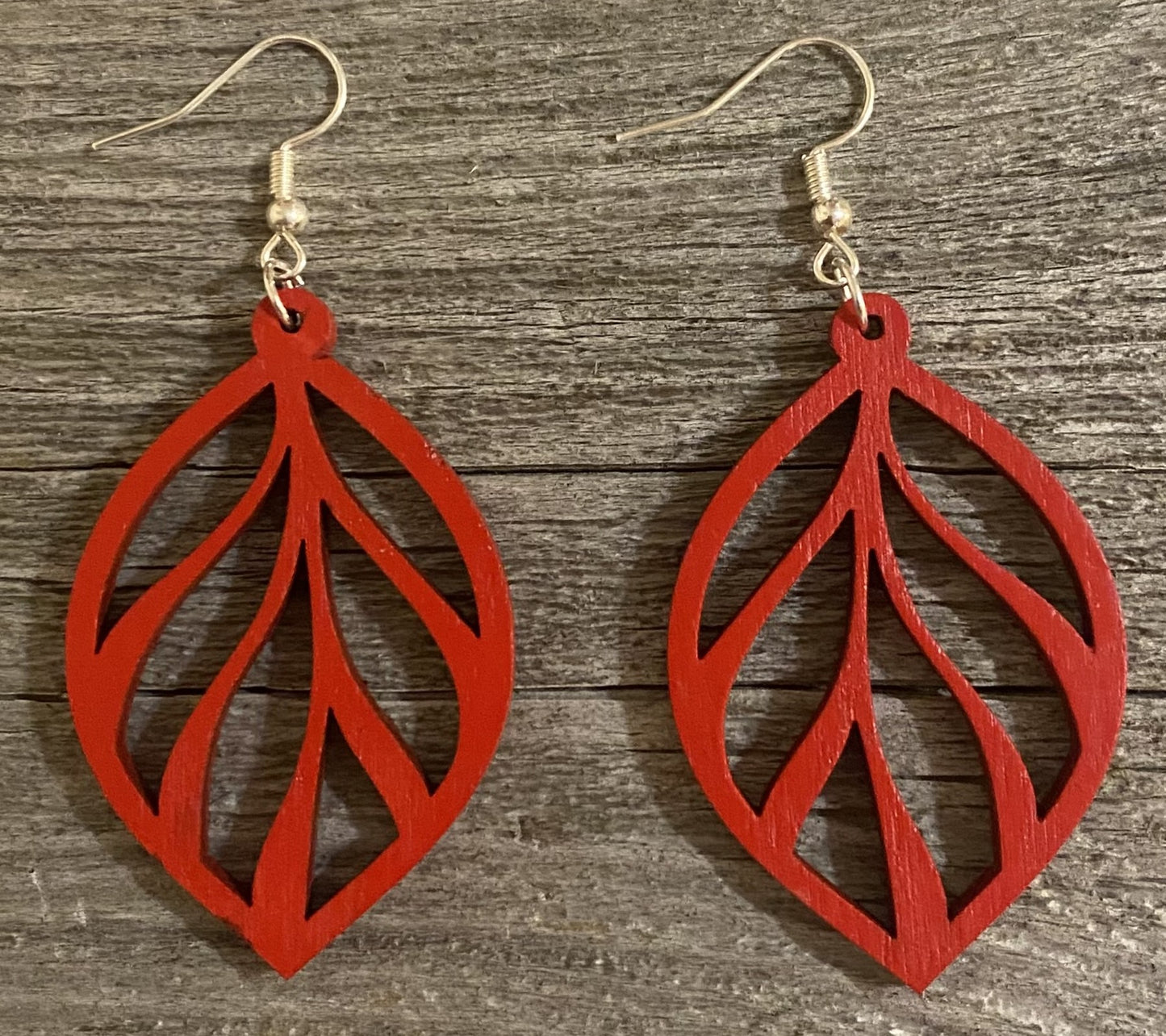 Leaf Wood Earrings, Apple Red