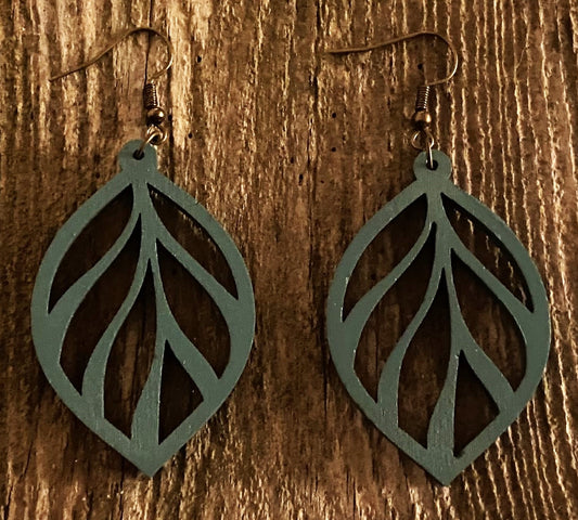 Leaf Wood Earrings, Vintage Teal