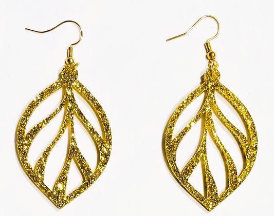 Leaf Acrylic Earrings, Gold Glitter