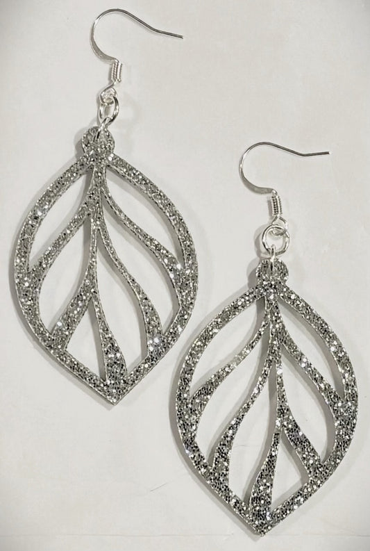 Leaf Acrylic Earrings, Silver Glitter