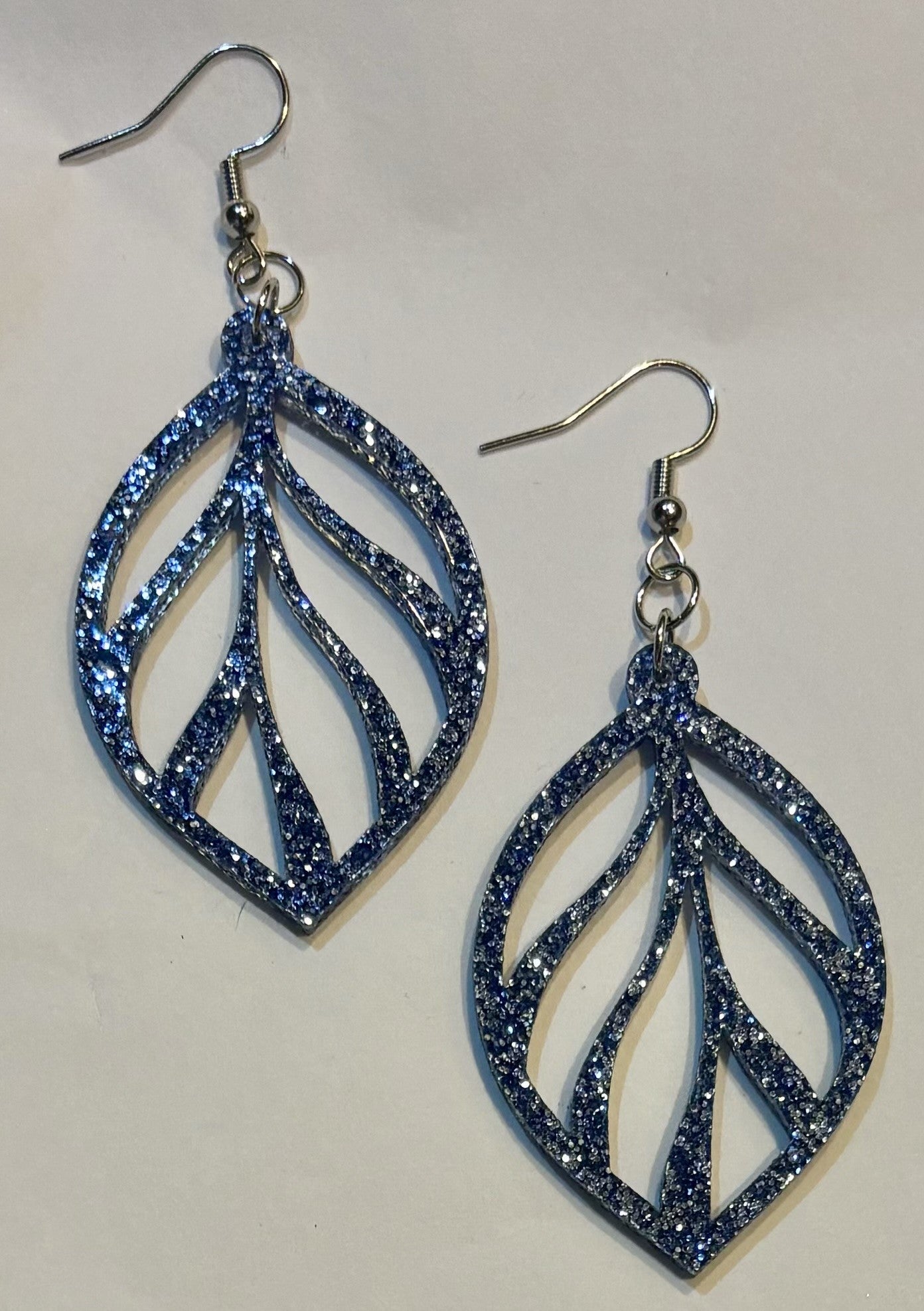 Leaf Acrylic Earrings, Galaxy Blue Glitter