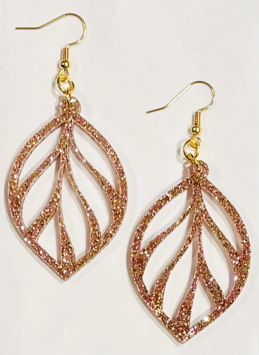 Leaf Acrylic Earrings, Champagne Glitter