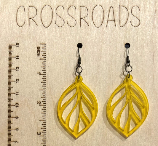 Leaf Acrylic Earrings, Translucent Yellow