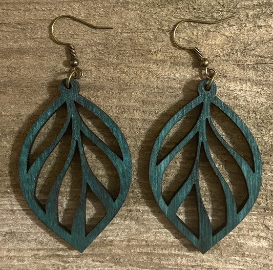 Leaf Wood Earrings, Jade Dye