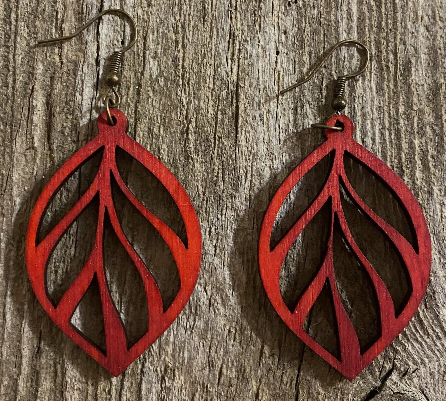 Leaf Wood Earrings, Red Dye