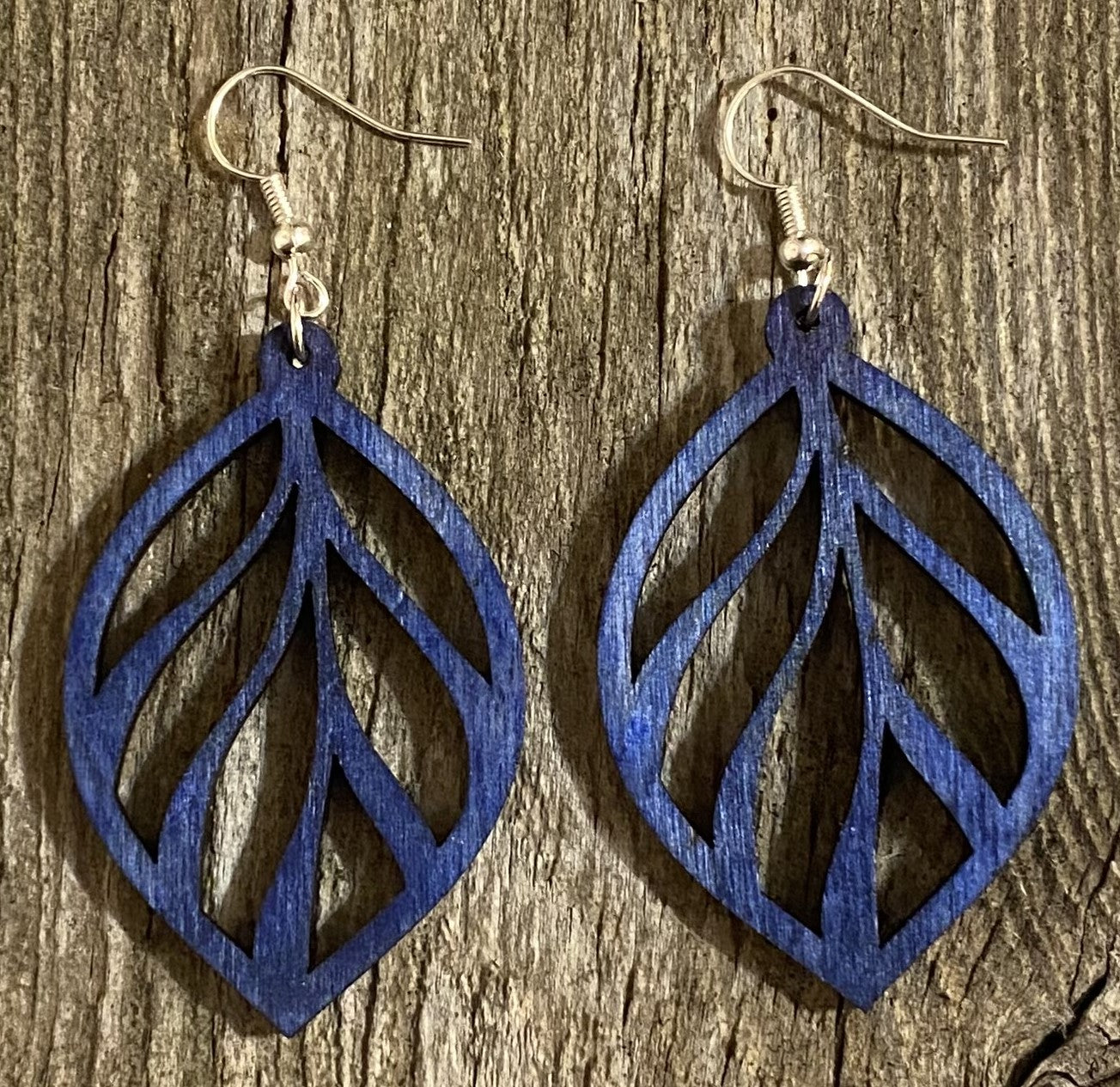 Leaf Wood Earrings, Denim Dye