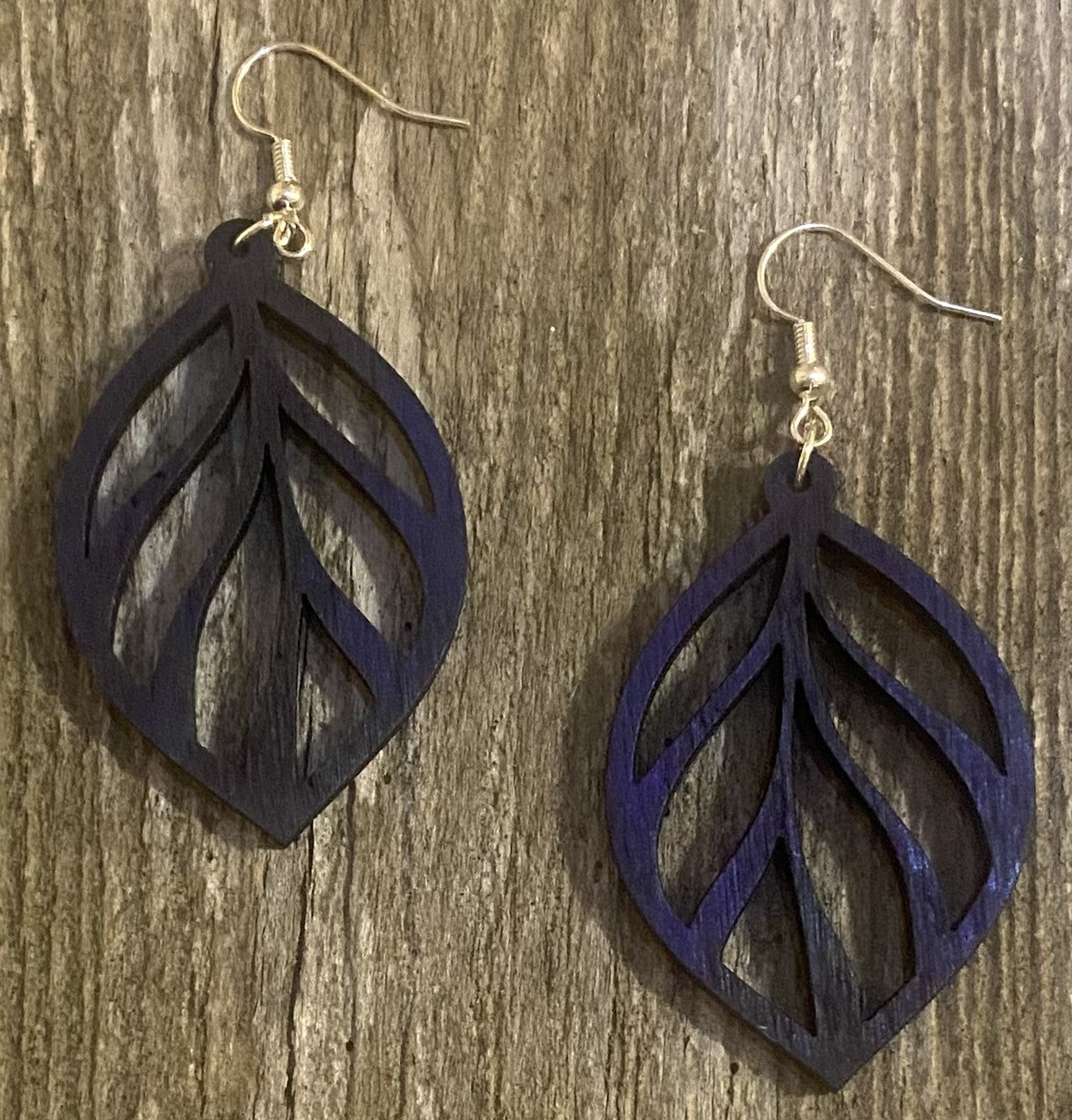 Leaf Wood Earrings, Purple Dye