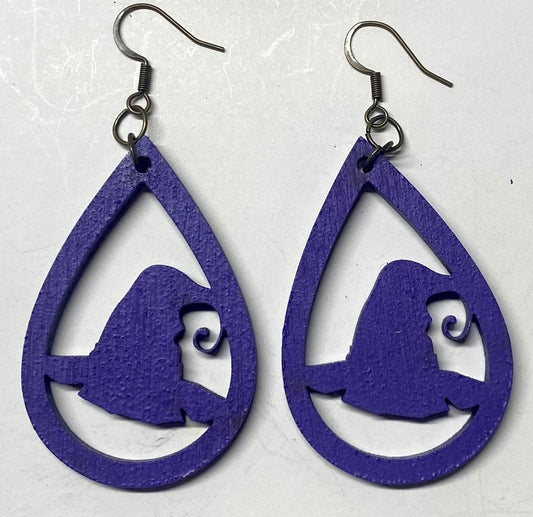 Witches Hat Teardrop Wood Earrings, Grape