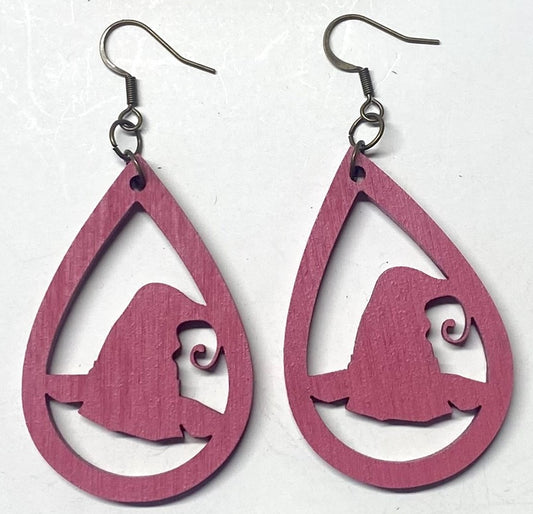 Witches Hat Teardrop Wood Earrings, Pink