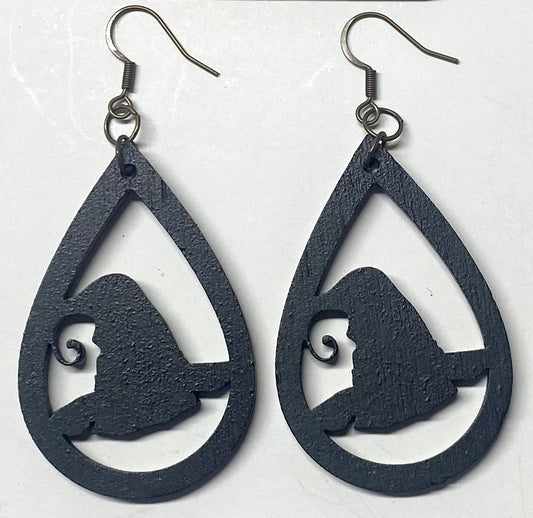 Witches Hat Teardrop Wood Earrings, Black