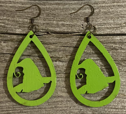 Witches Hat Teardrop Wood Earrings, Green