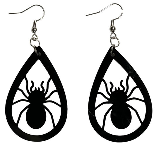 Spider Teardrop Acrylic Earrings, Black