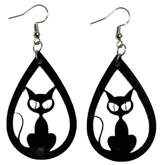 Cat Teardrop Acrylic Earrings, Black