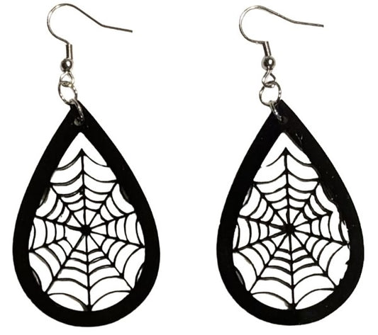 Spider Web Teardrop Acrylic Earrings, Black