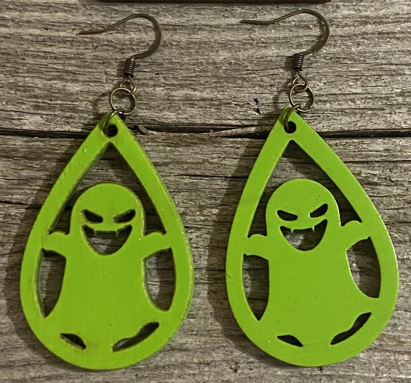 Goblin Teardrop Wood Earrings, Green