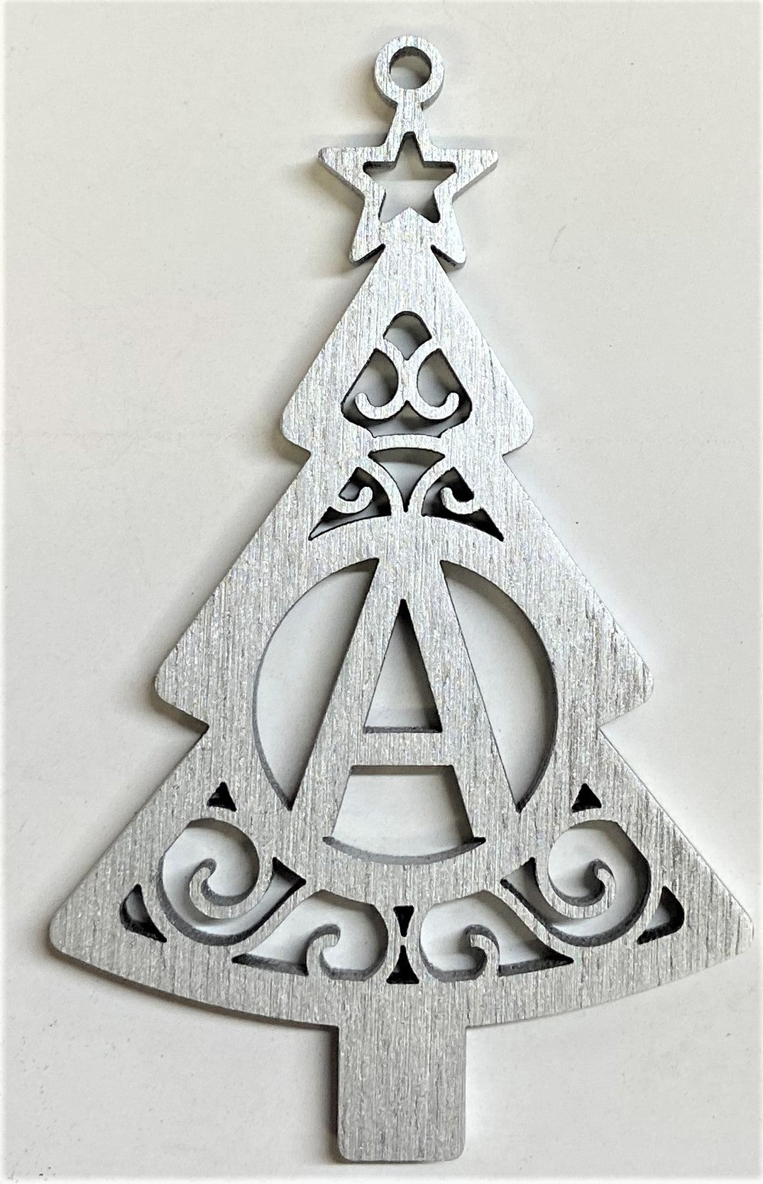 4" Monogram Christmas Tree Ornament A- Silver