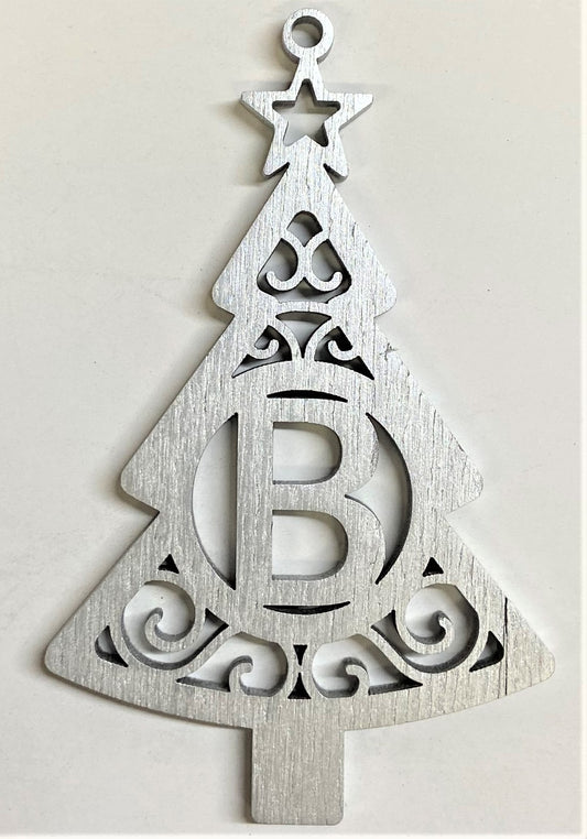 4" Monogram Christmas Tree Ornament B- Silver