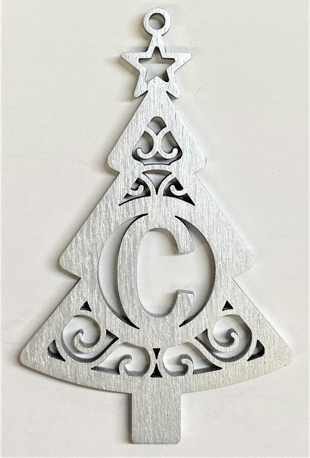 4" Monogram Christmas Tree Ornament C- Silver