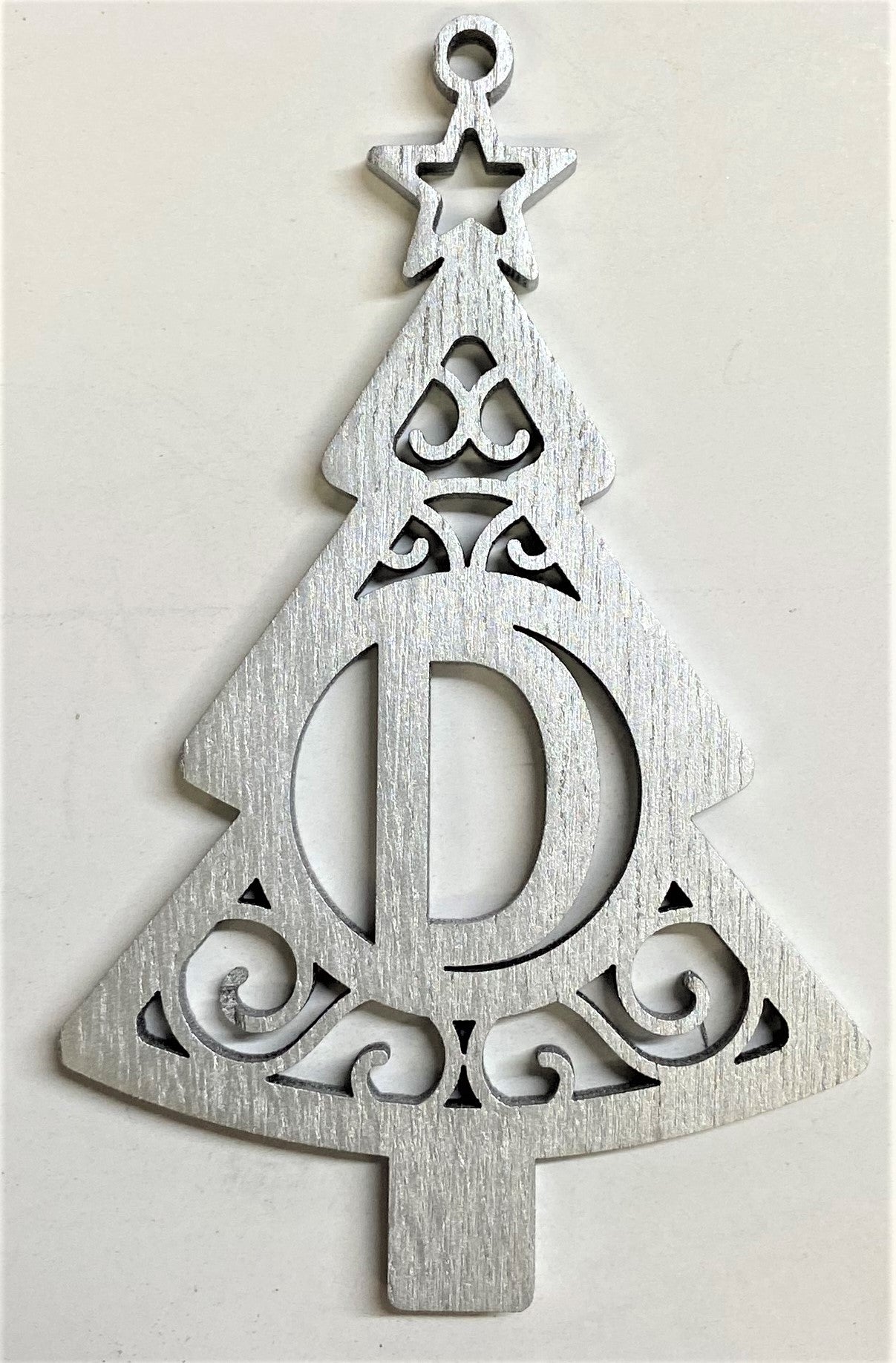 4" Monogram Christmas Tree Ornament D- Silver