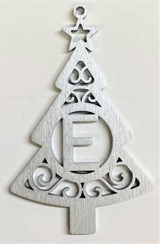 4" Monogram Christmas Tree Ornament E- Silver