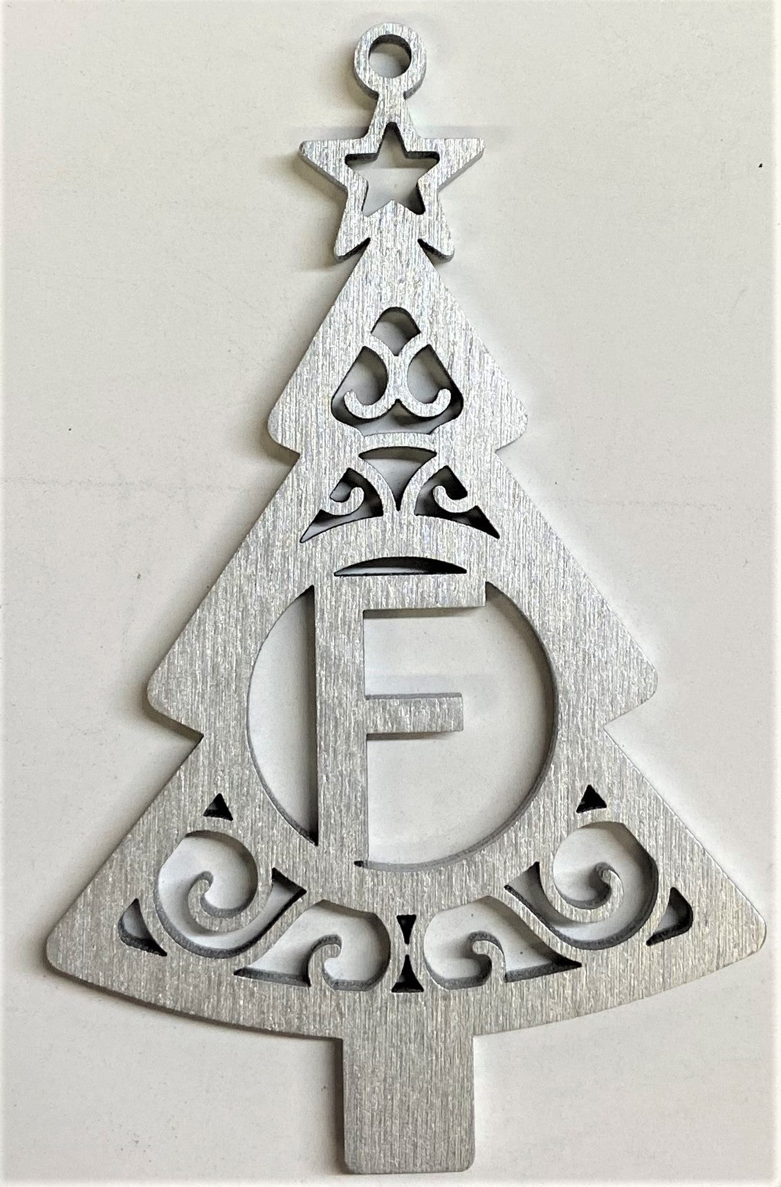 4" Monogram Christmas Tree Ornament F- Silver