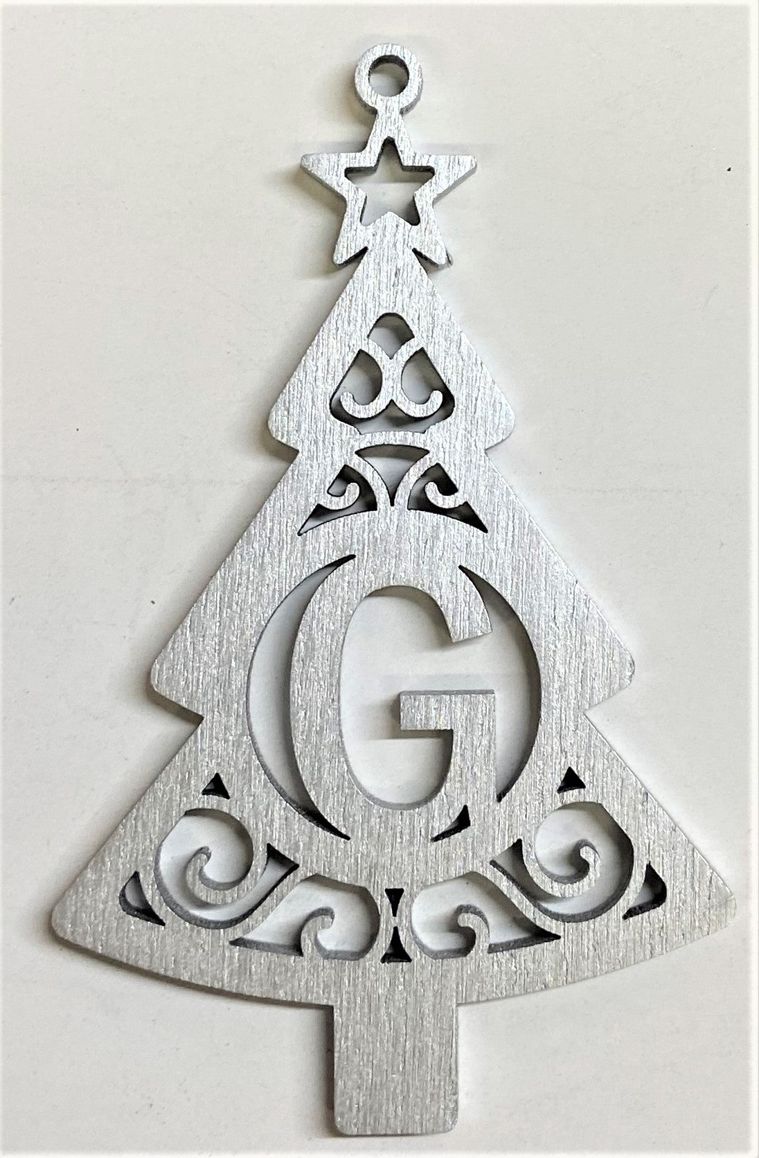 4" Monogram Christmas Tree Ornament G- Silver