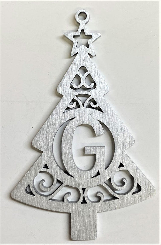 4" Monogram Christmas Tree Ornament G- Silver