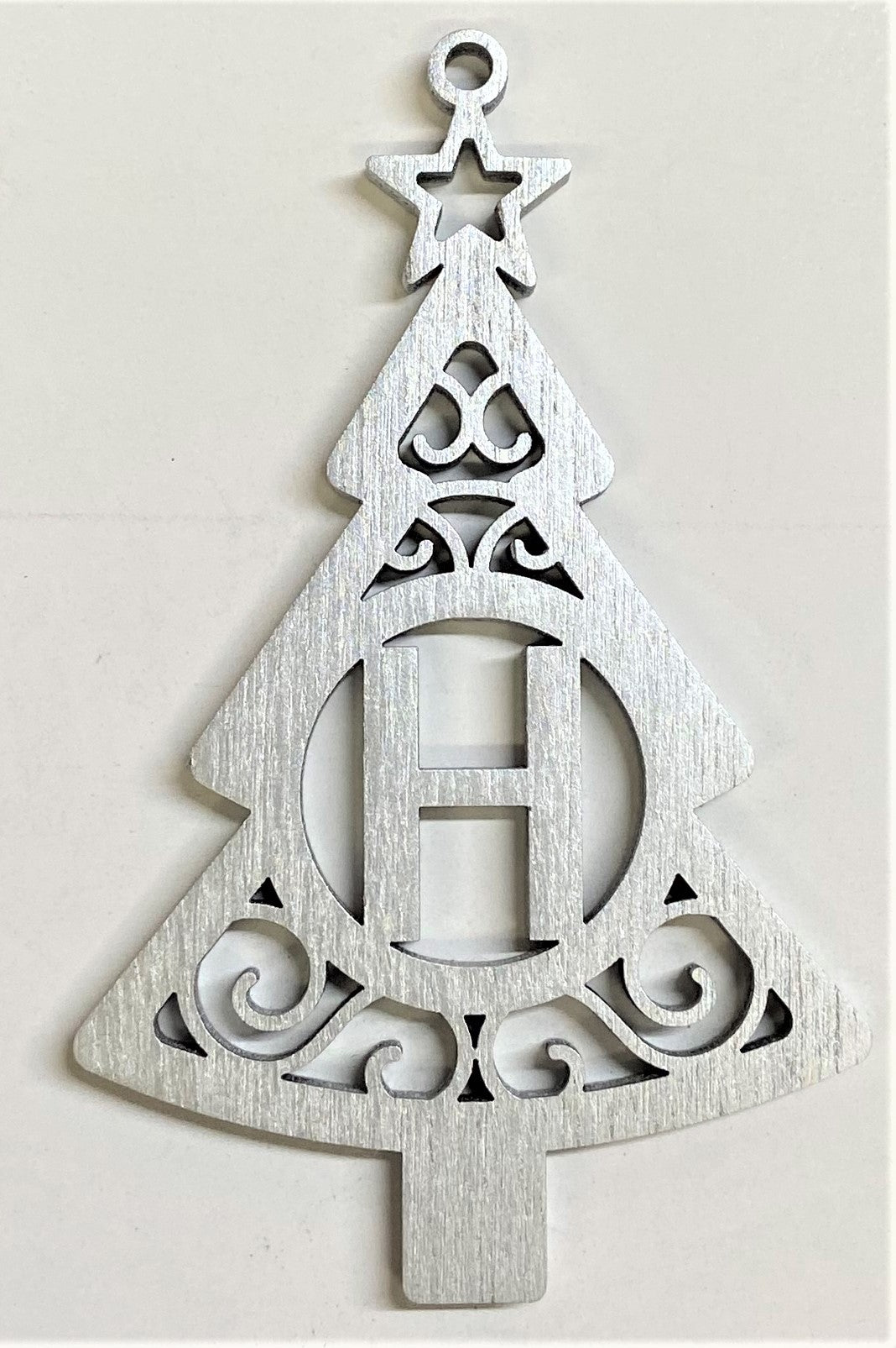 4" Monogram Christmas Tree Ornament H- Silver