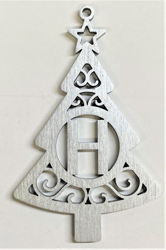 4" Monogram Christmas Tree Ornament H- Silver