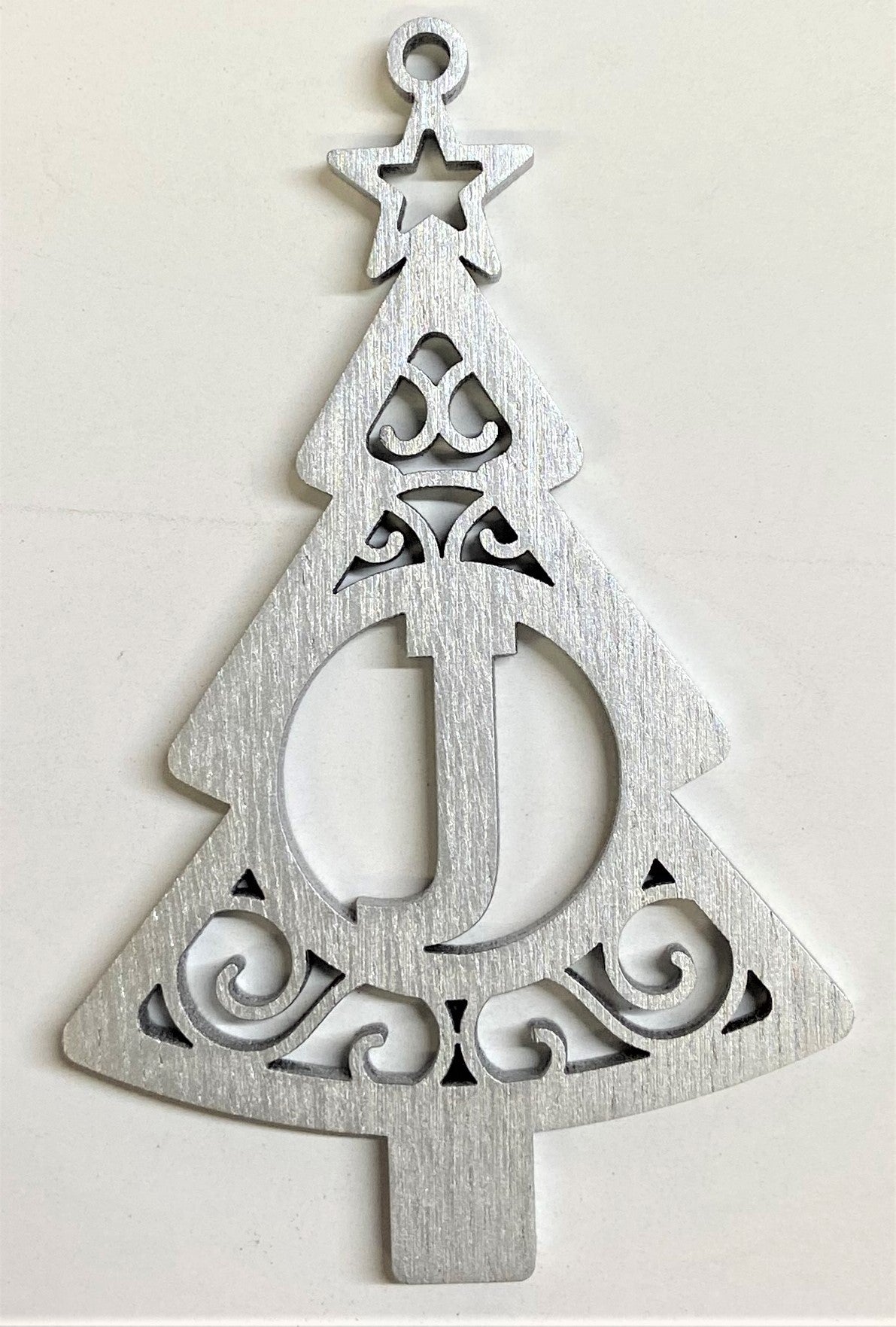 4" Monogram Christmas Tree Ornament J- Silver