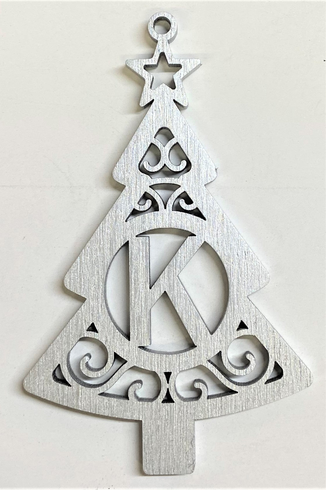 4" Monogram Christmas Tree Ornament K- Silver