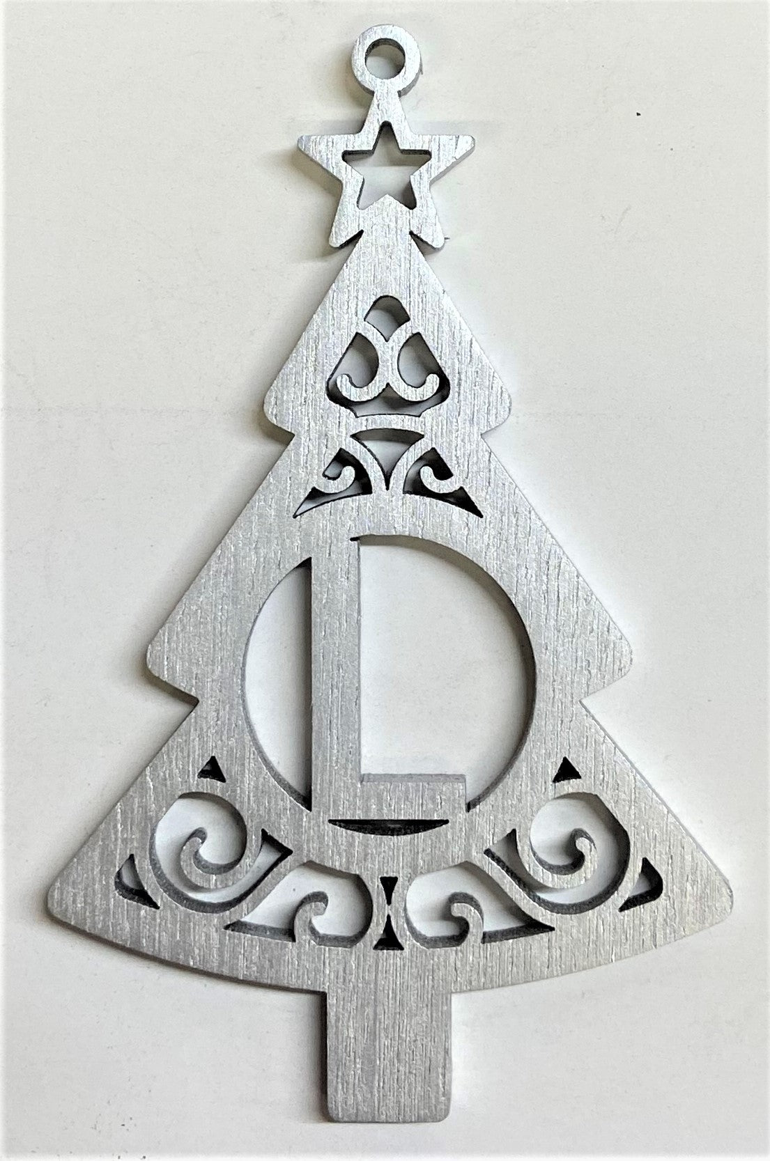 4" Monogram Christmas Tree Ornament L- Silver