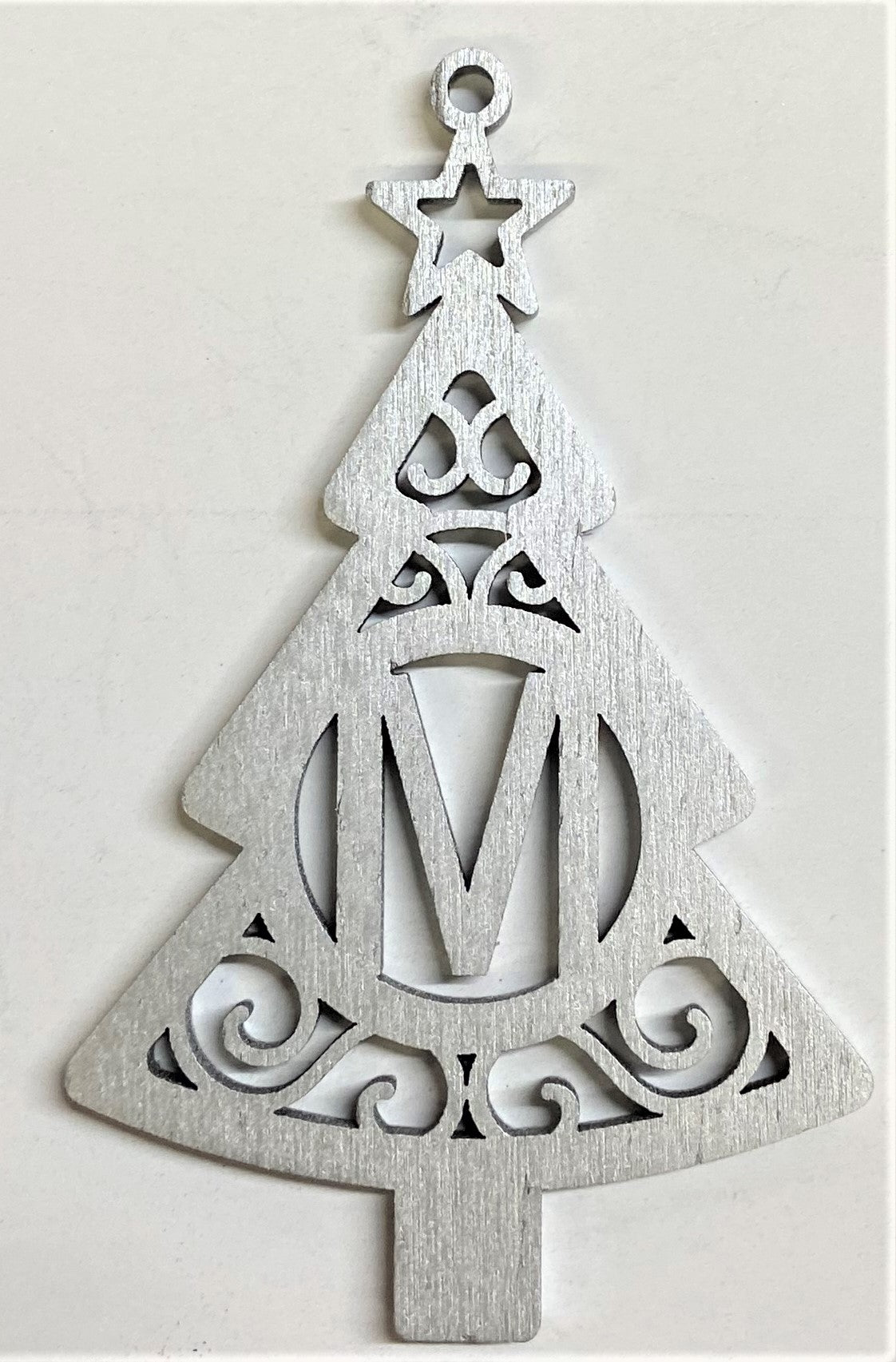 4" Monogram Christmas Tree Ornament M- Silver