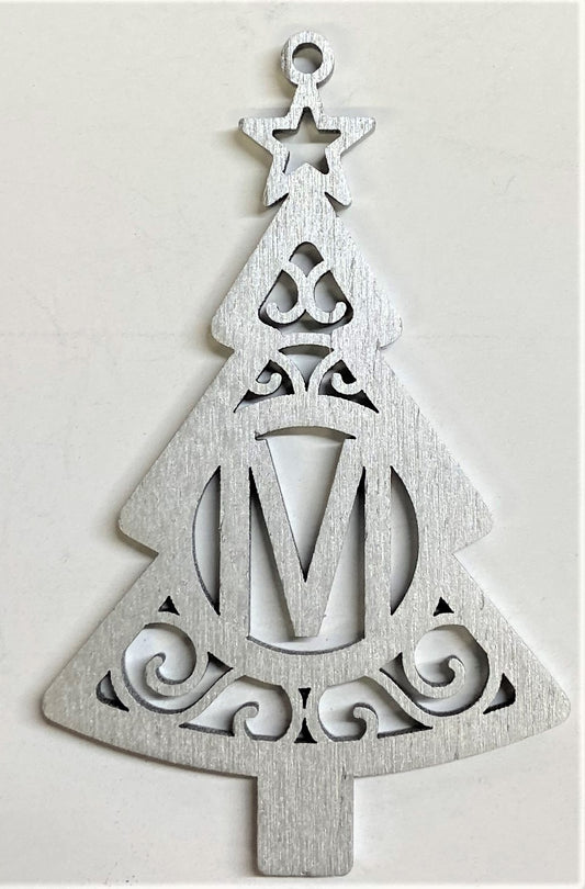 4" Monogram Christmas Tree Ornament M- Silver