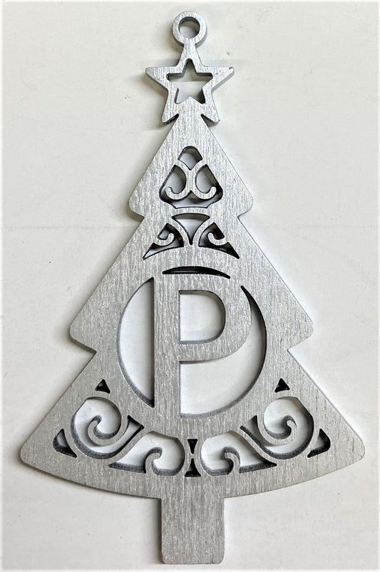 4" Monogram Christmas Tree Ornament P- Silver