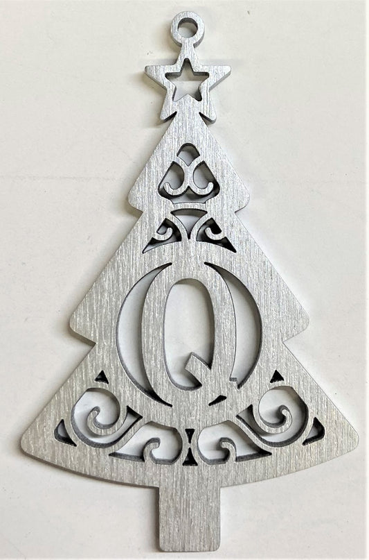 4" Monogram Christmas Tree Ornament Q- Silver