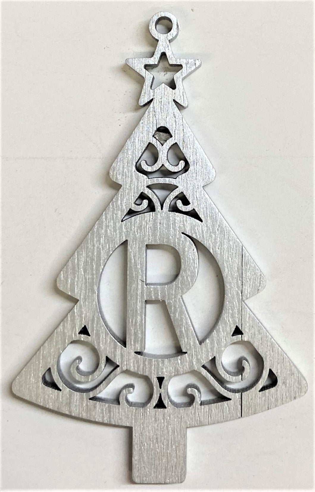 4" Monogram Christmas Tree Ornament R- Silver