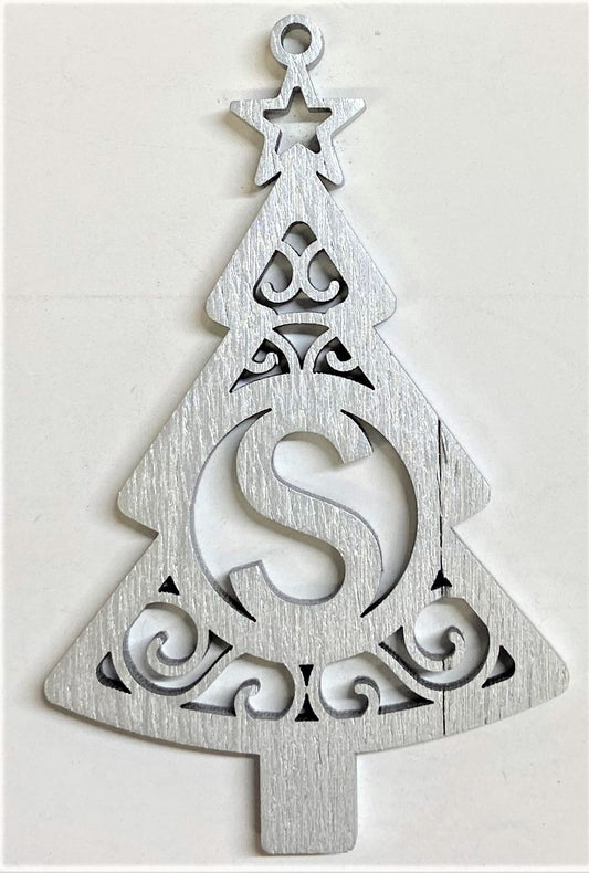 4" Monogram Christmas Tree Ornament S- Silver