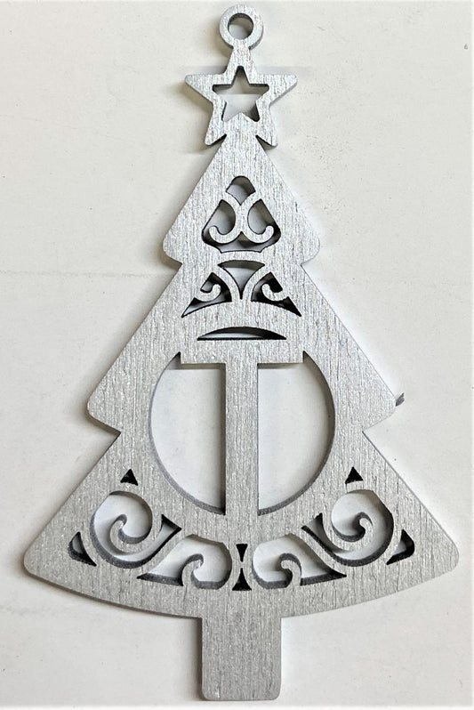 4" Monogram Christmas Tree Ornament T- Silver