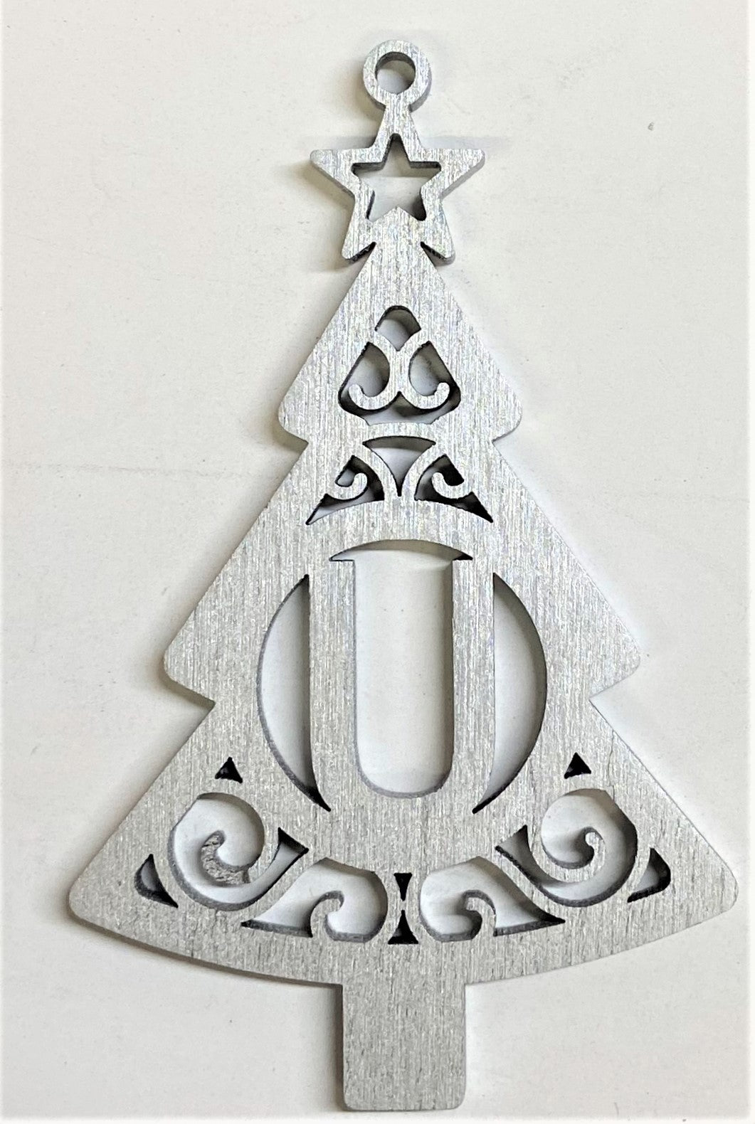 4" Monogram Christmas Tree Ornament U- Silver