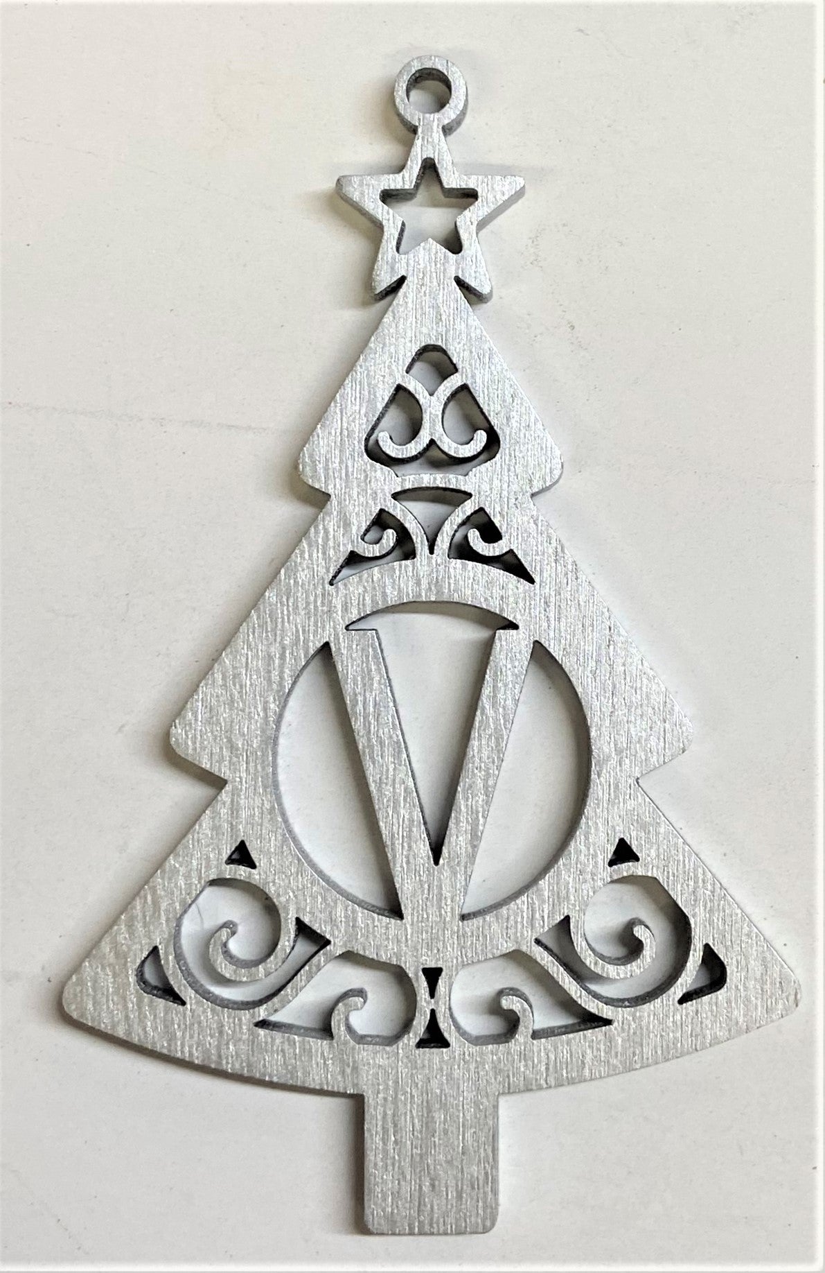 4" Monogram Christmas Tree Ornament V- Silver