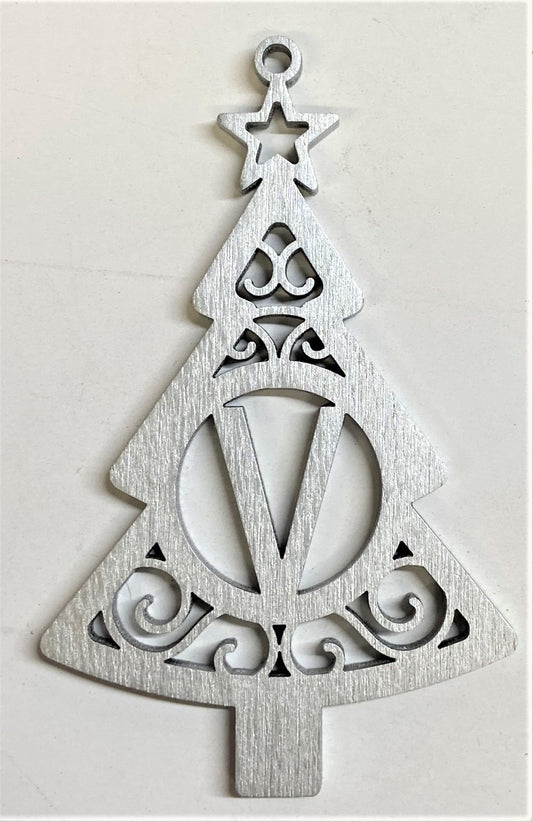 4" Monogram Christmas Tree Ornament V- Silver