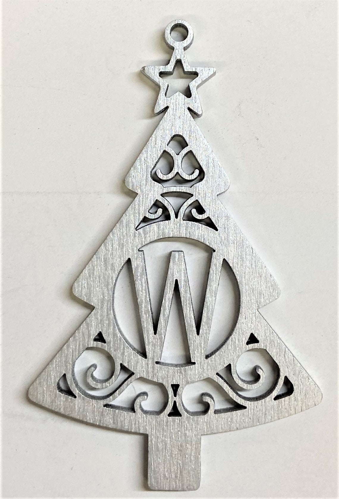 4" Monogram Christmas Tree Ornament W- Silver